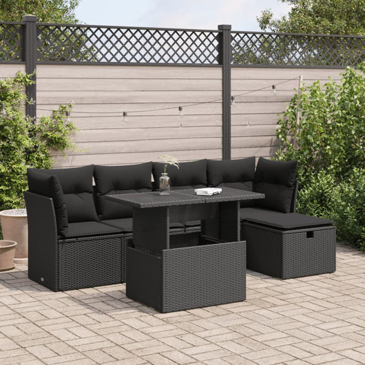 vidaXL Set Divano da Giardino 6 pz con Cuscini Nero in Polyrattan