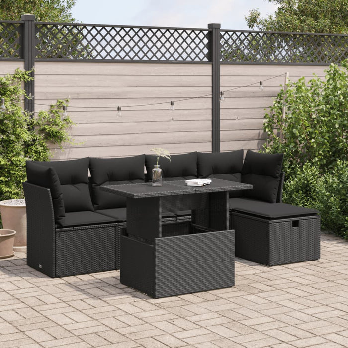 vidaXL Set Divano da Giardino 6 pz con Cuscini Nero in Polyrattan