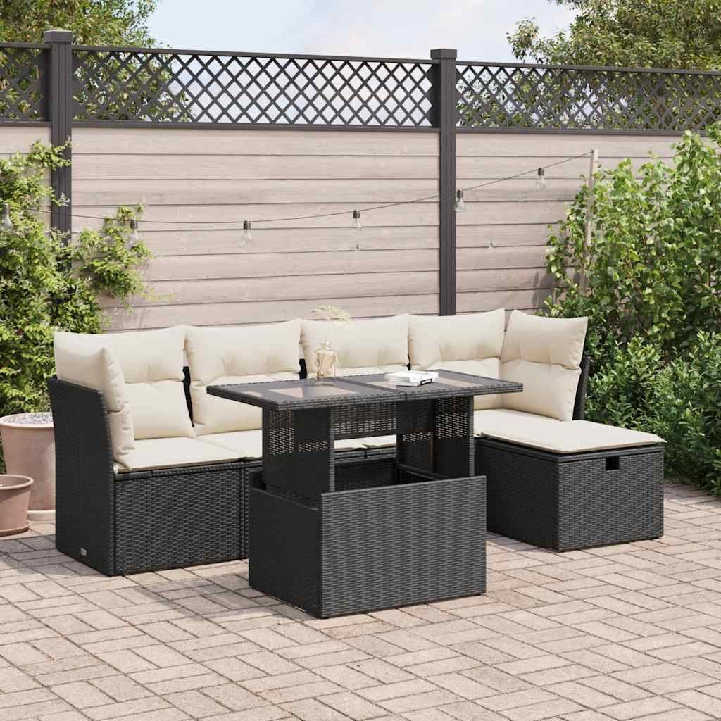 vidaXL Set Divano da Giardino 6 pz con Cuscini Nero in Polyrattan