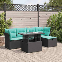 Set Divano da Giardino 6 pz con Cuscini Nero Polyrattan Acacia 3326138