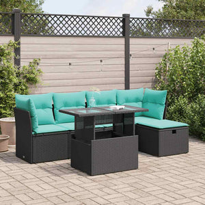 Set Divano da Giardino 6 pz con Cuscini Nero Polyrattan Acacia 3326138