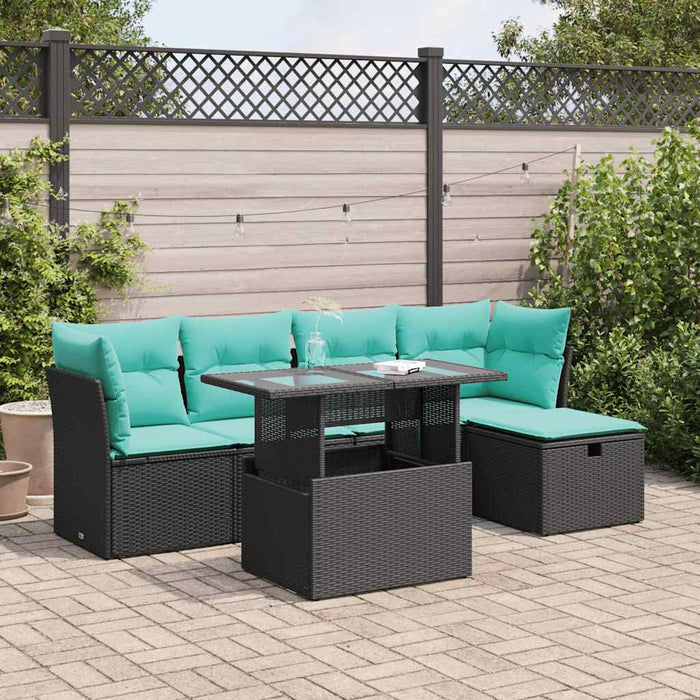 Set Divano da Giardino 6 pz con Cuscini Nero Polyrattan Acacia 3326138