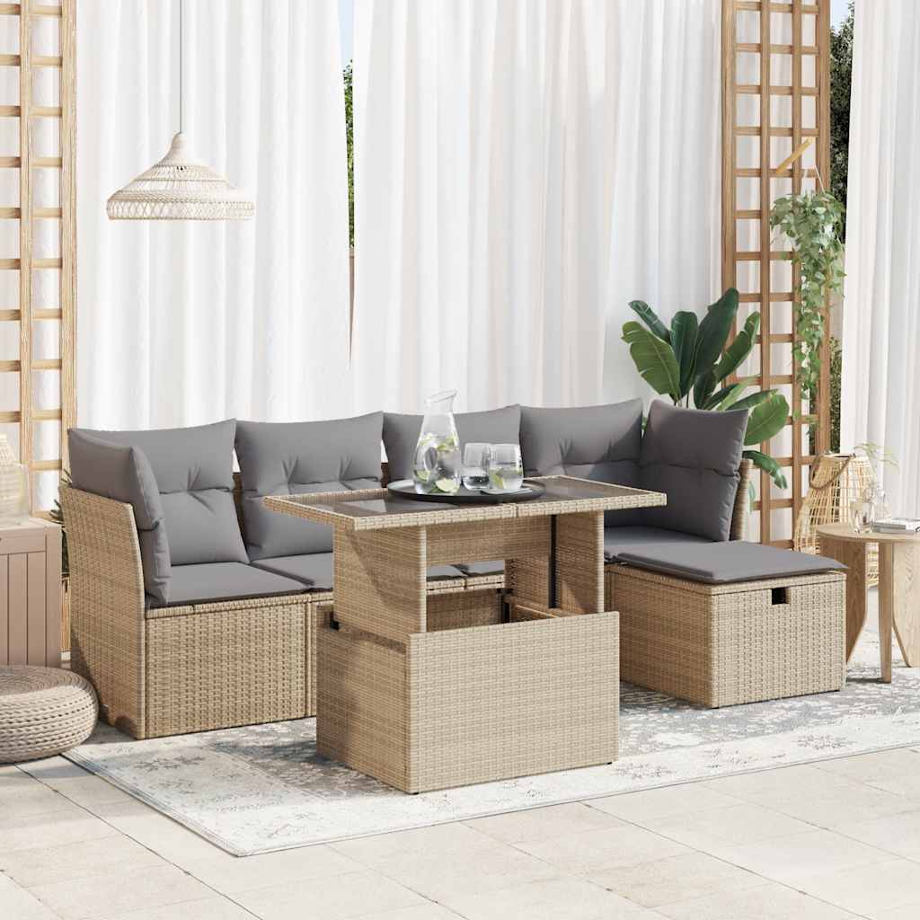 vidaXL Set Divano da Giardino 6 pz con Cuscini Beige in Polyrattan