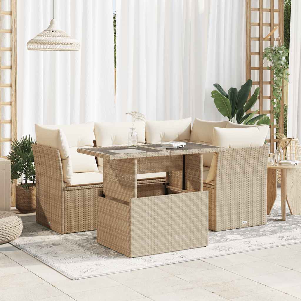 vidaXL Set Divano da Giardino 5 pz con Cuscini Beige in Polyrattan