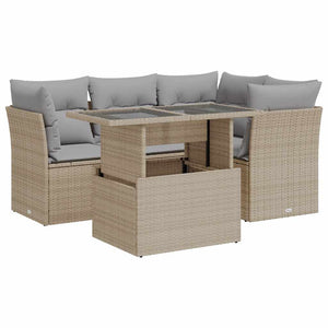 Set Divano da Giardino 5 pz con Cuscini Beige in Polyrattan
