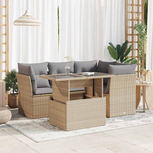 Set Divano da Giardino 5 pz con Cuscini Beige in Polyrattan