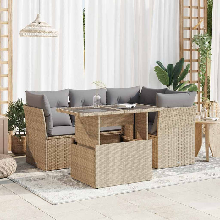 Set Divano da Giardino 5 pz con Cuscini Beige in Polyrattan