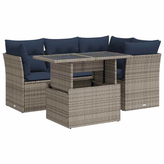 Set Divano Giardino 5 pz con Cuscini Grigio Polyrattan Acacia