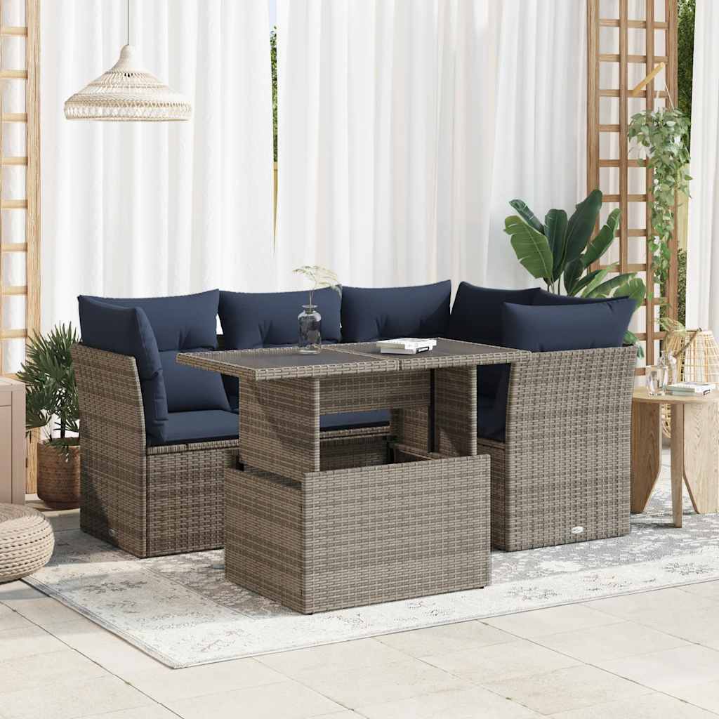 Set Divano Giardino 5 pz con Cuscini Grigio Polyrattan Acacia