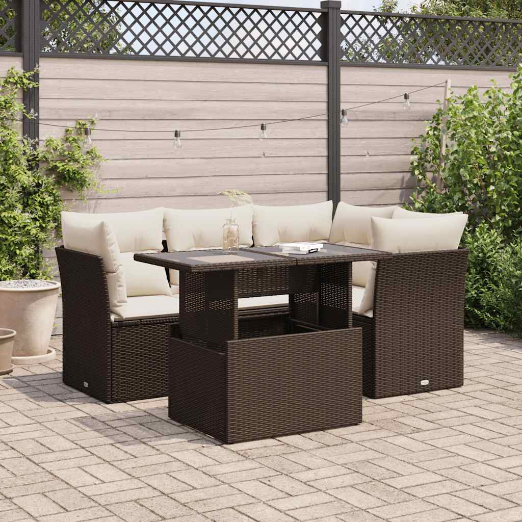 vidaXL Set Divano da Giardino 5 pz con Cuscini Marrone in Polyrattan