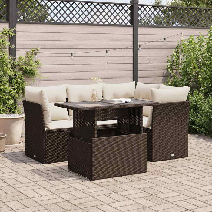vidaXL Set Divano da Giardino 5 pz con Cuscini Marrone in Polyrattan