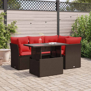 vidaXL Set Divano da Giardino 5 pz Cuscini Marrone Polyrattan e Acacia