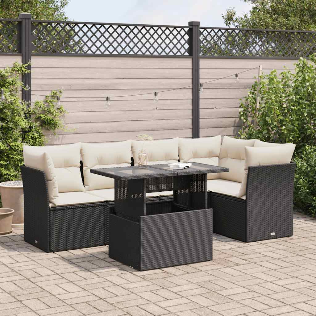 vidaXL Set Divano da Giardino 6 pz con Cuscini Nero in Polyrattan