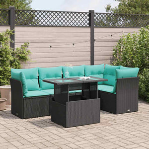 Set Divano da Giardino 6 pz con Cuscini Nero Polyrattan Acacia 3326158