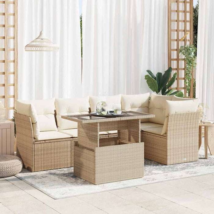 Set Divano da Giardino 6 pz con Cuscini Beige in Polyrattan
