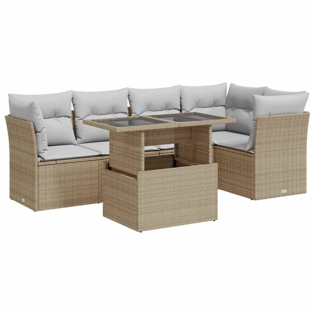 vidaXL Set Divano da Giardino 6 pz con Cuscini Beige in Polyrattan