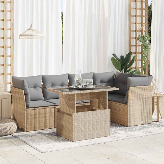 vidaXL Set Divano da Giardino 6 pz con Cuscini Beige in Polyrattan