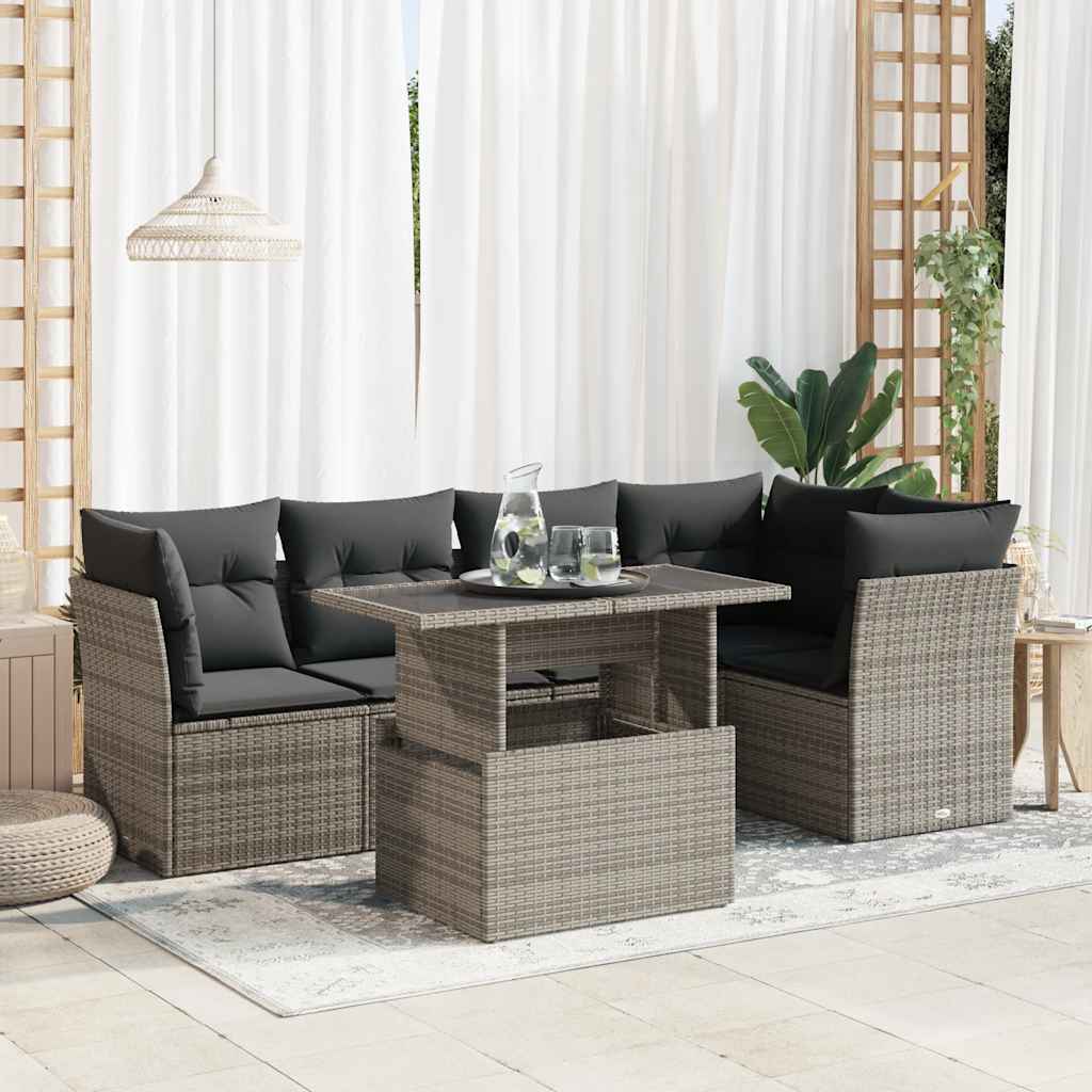 vidaXL Set Divano da Giardino 6 pz con Cuscini Grigio in Polyrattan