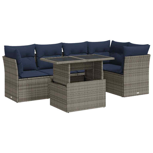 vidaXL Set Divano da Giardino 6pz con Cuscini Grigio Polyrattan Acacia