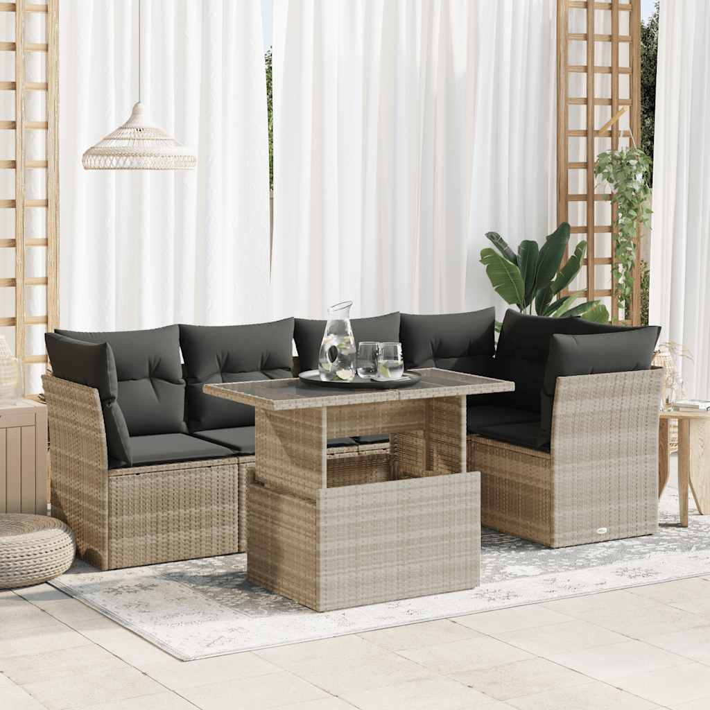 vidaXL Set Divano da Giardino 6pz con Cuscini Grigio Chiaro Polyrattan