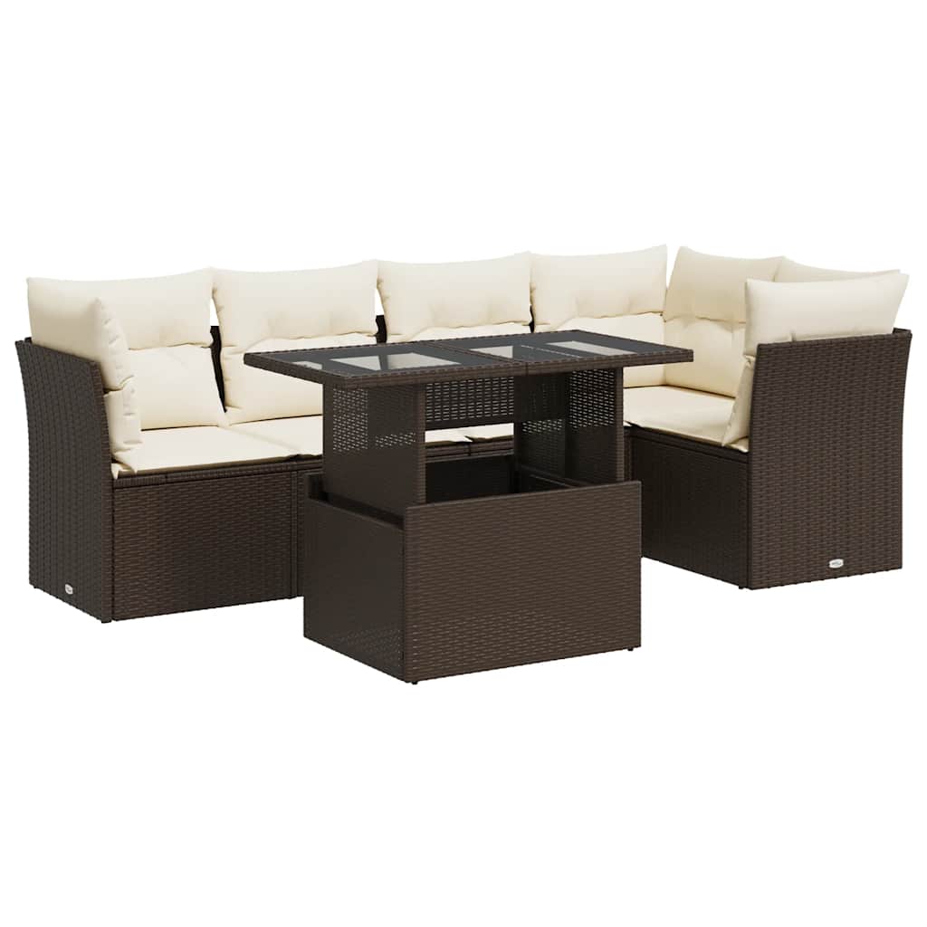 Set Divano da Giardino 6 pz con Cuscini Marrone in Polyrattan 3326164