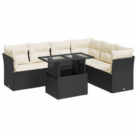 Set Divani da Giardino con Cuscini 7pz Nero Polyrattan
