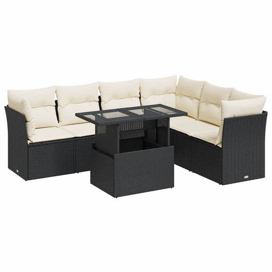 Set Divani da Giardino con Cuscini 7pz Nero Polyrattan
