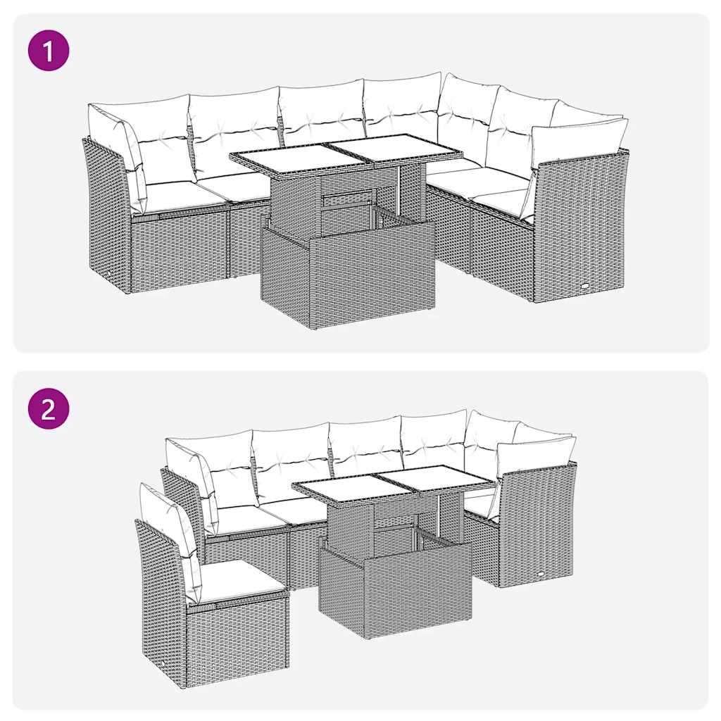 vidaXL Set Divani da Giardino 7 pz con Cuscini Beige in Polyrattan