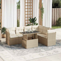 vidaXL Set Divani da Giardino 7 pz con Cuscini Beige in Polyrattan