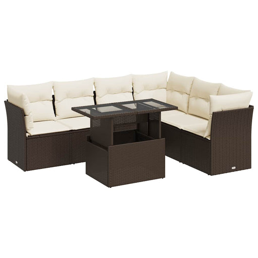 vidaXL Set Divani da Giardino 7 pz con Cuscini Marrone in Polyrattan