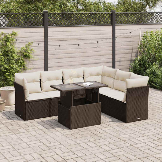 vidaXL Set Divani da Giardino 7 pz con Cuscini Marrone in Polyrattan