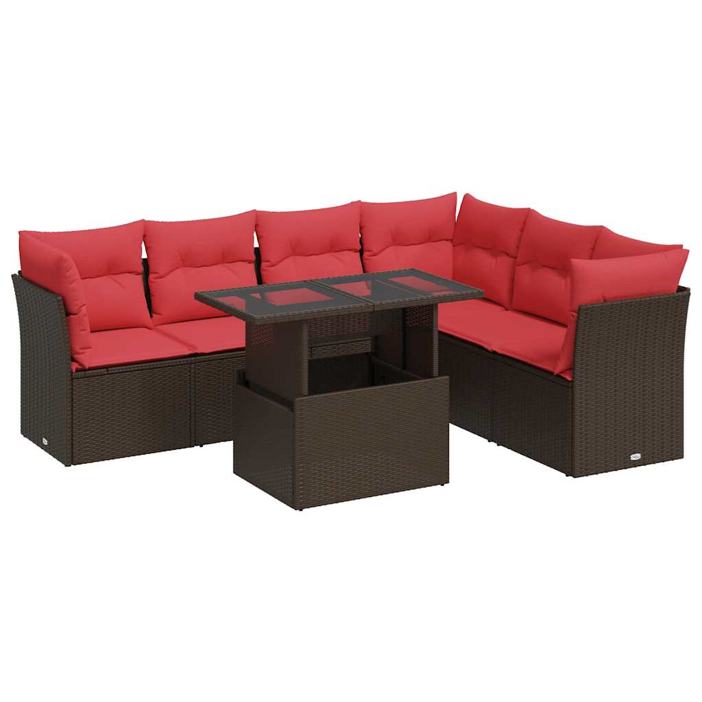vidaXL Set Divani da Giardino 7pz con Cuscini Marrone Polyrattan Acacia