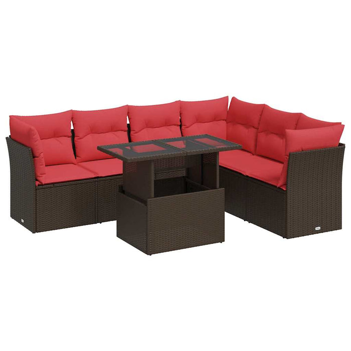 vidaXL Set Divani da Giardino 7pz con Cuscini Marrone Polyrattan Acacia