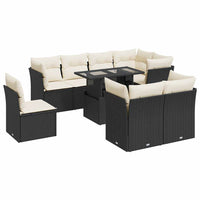 vidaXL Set Divani da Giardino 9 pz con Cuscini Nero in Polyrattan