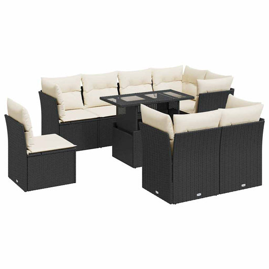 vidaXL Set Divani da Giardino 9 pz con Cuscini Nero in Polyrattan