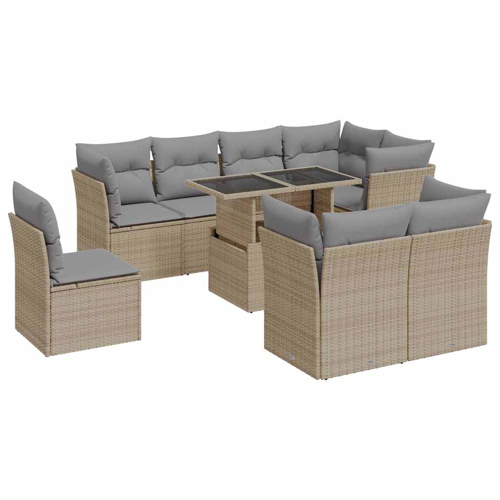 vidaXL Set Divano da Giardino 9 pz con Cuscini Beige in Polyrattan