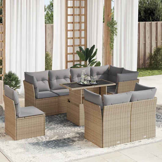 vidaXL Set Divano da Giardino 9 pz con Cuscini Beige in Polyrattan