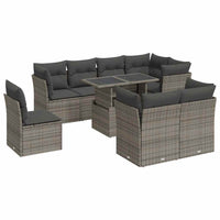 vidaXL Set Divano da Giardino 9 pz con Cuscini Grigio in Polyrattan