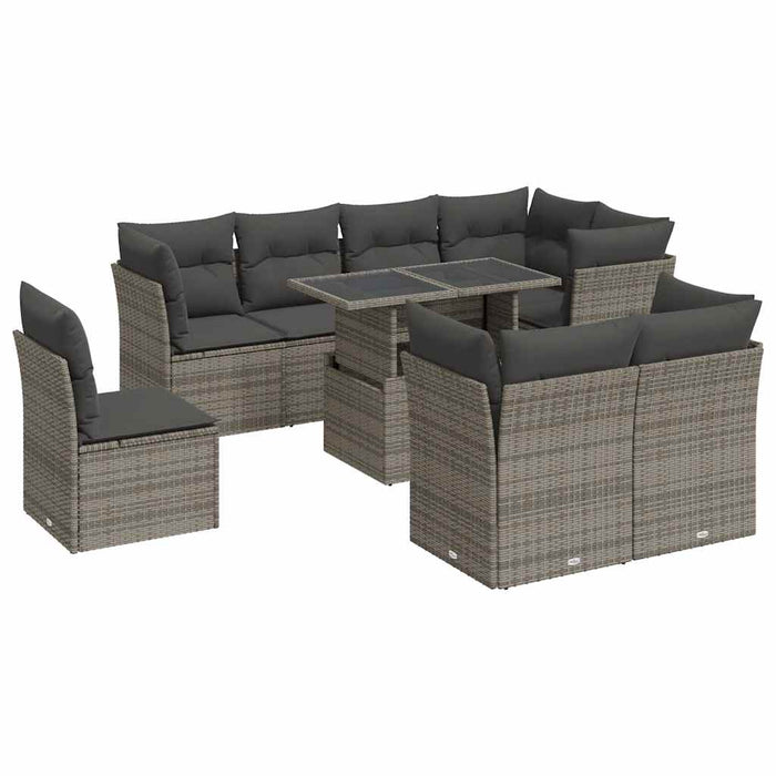 vidaXL Set Divano da Giardino 9 pz con Cuscini Grigio in Polyrattan