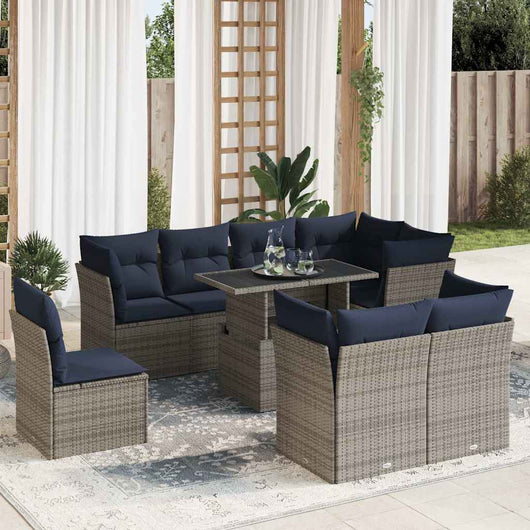 vidaXL Set Divano da Giardino 9pz con Cuscini Grigio Polyrattan Acacia