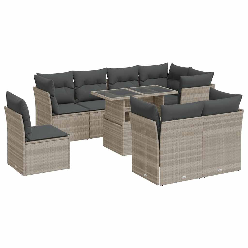 vidaXL Set Divano da Giardino 9pz con Cuscini Grigio Chiaro Polyrattan