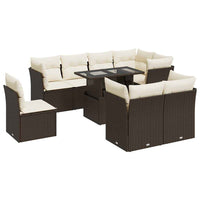 Set Divani da Giardino 9pz con Cuscini Marrone in Polyrattan