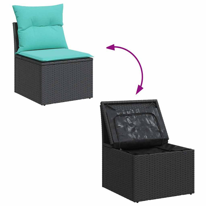 Set Divani da Giardino con Cuscini 7pz Nero Polyrattan Acacia 3326188