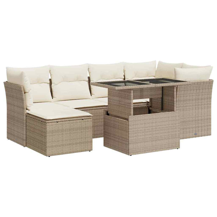 vidaXL Set Divani da Giardino 7 pz con Cuscini Beige in Polyrattan