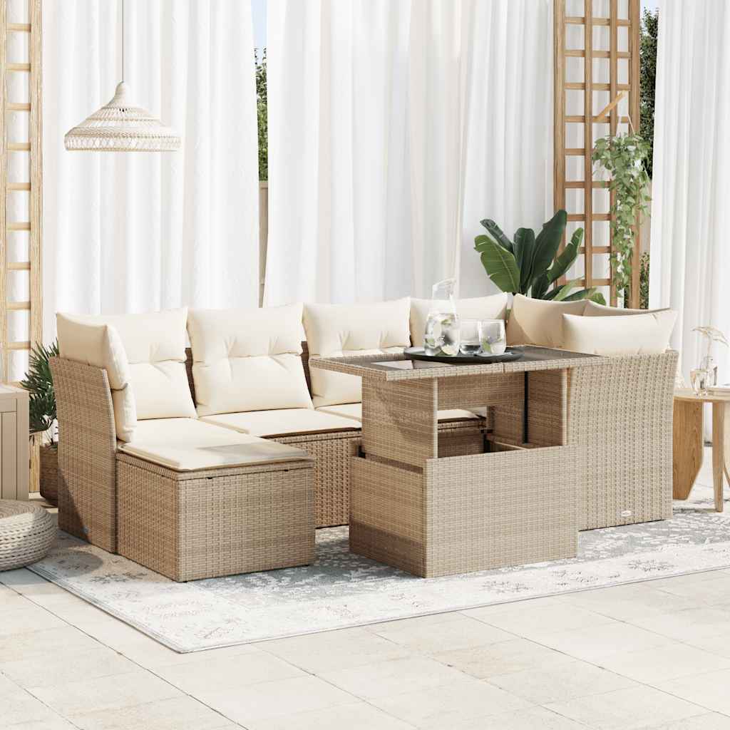 vidaXL Set Divani da Giardino 7 pz con Cuscini Beige in Polyrattan