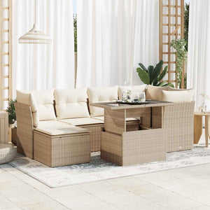 vidaXL Set Divani da Giardino 7 pz con Cuscini Beige in Polyrattan