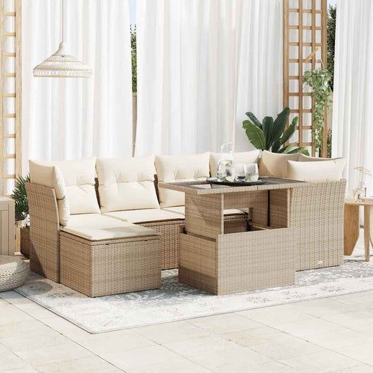 vidaXL Set Divani da Giardino 7 pz con Cuscini Beige in Polyrattan