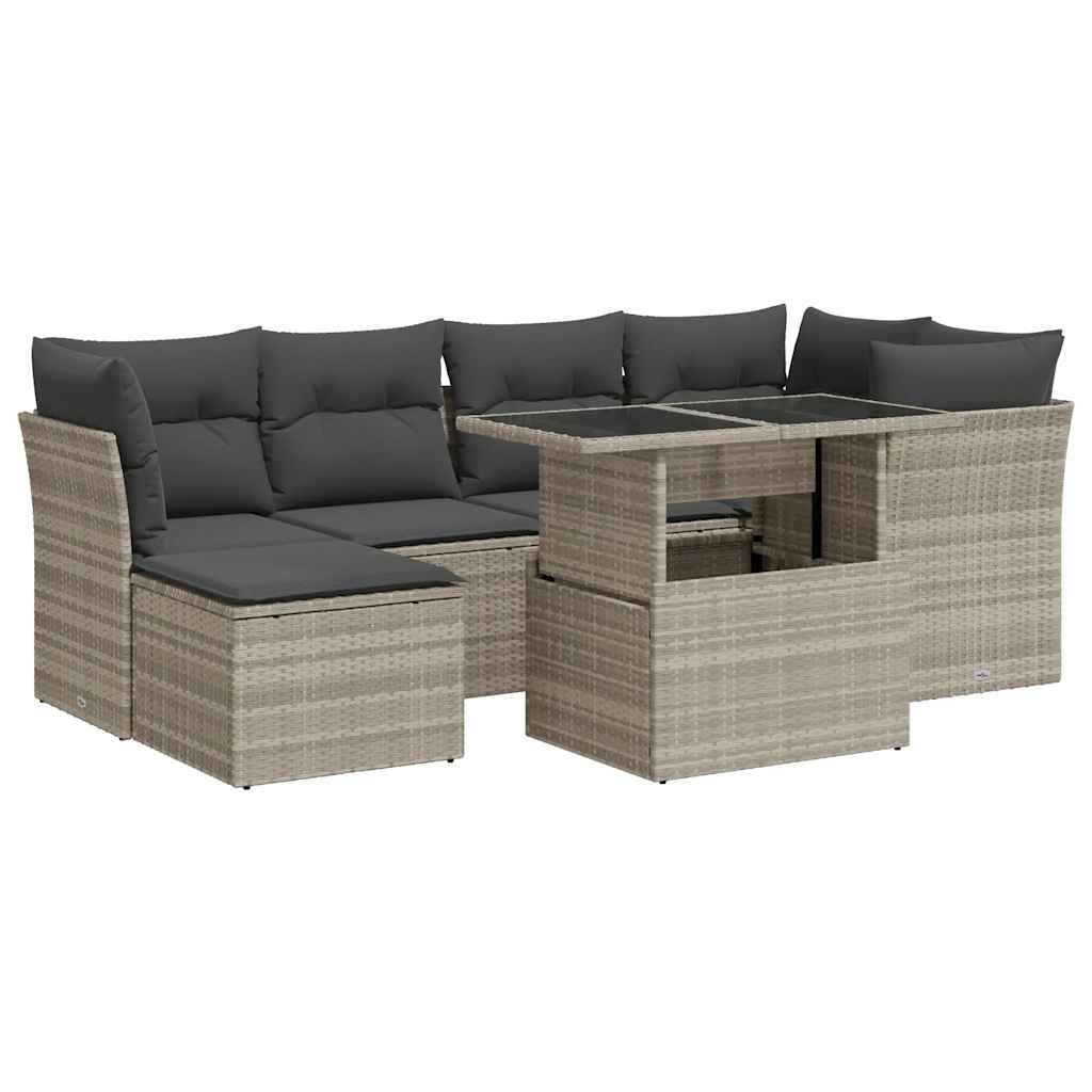 Set Divani da Giardino 7pz con Cuscini Grigio Chiaro Polyrattan