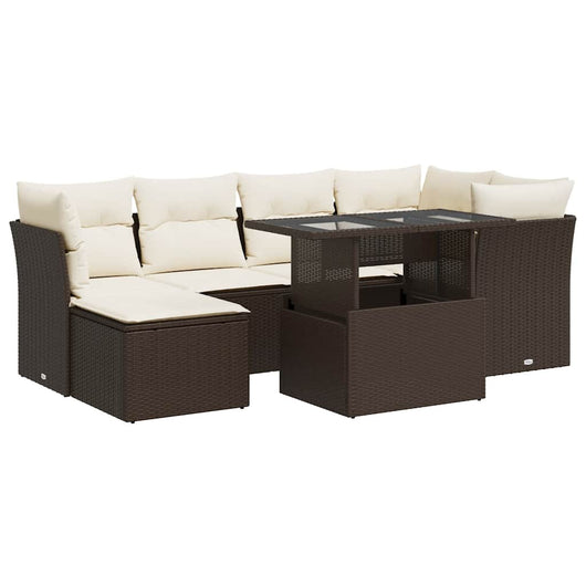 vidaXL Set Divani da Giardino 7 pz con Cuscini Marrone in Polyrattan