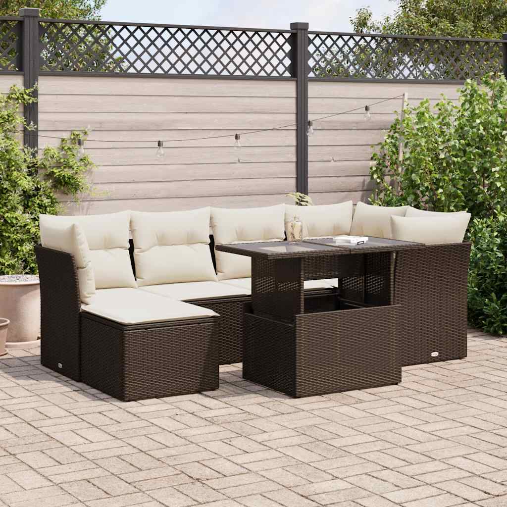 vidaXL Set Divani da Giardino 7 pz con Cuscini Marrone in Polyrattan